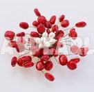 Nice Decent Multi Red Coral And White Freshwater Golden Wired Flower Brooch