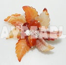 Elegant And Hot White Pearl Crystal And Red Leaf Shape Agate Flower Brooch