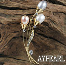 good quality natural three colors pearl flower brooch with rhinestone