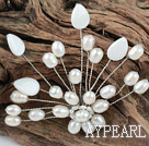 New Design White Freshwater Pearl and White Shell Flower Brooch