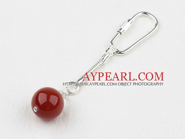 Simple Style 8Mm Round Red Carnelian Metal Charm Key Buckle