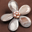 Wholesale Beautiful Natural Grey Pearl Drop Shape Shell Flower Brooch