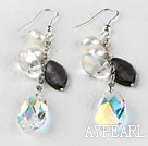 dangling style dazzling Austrian crystl shell and pearl earrings