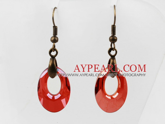 Vintage Style Donut Shape Red Color Austrian Crystal Earrings