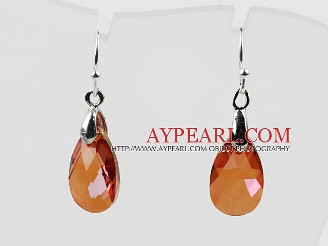 Tear Drop Shaped 10*15mm Amber Color Austrian Crystal Earrings