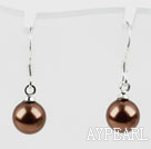 Classic Design Round 8mm Coffee Color Seashell Beads Earrings