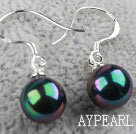 Classic Design Round 8mm Black with Colorful Seashell Beads Earrings