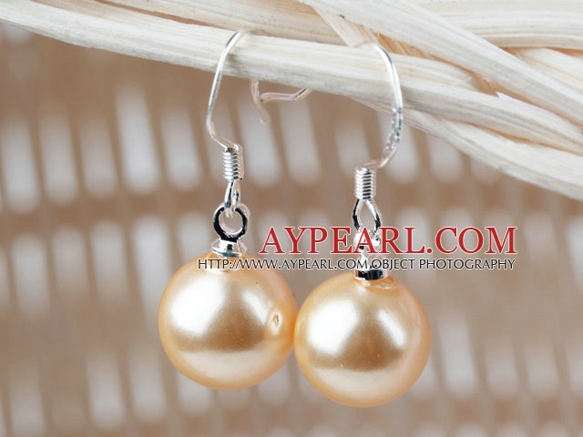 Classic Design Round 10mm Golden Color Seashell Beads Earrings