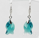 18mm Fish Shape Lake Green Austrian Crystal Earrings
