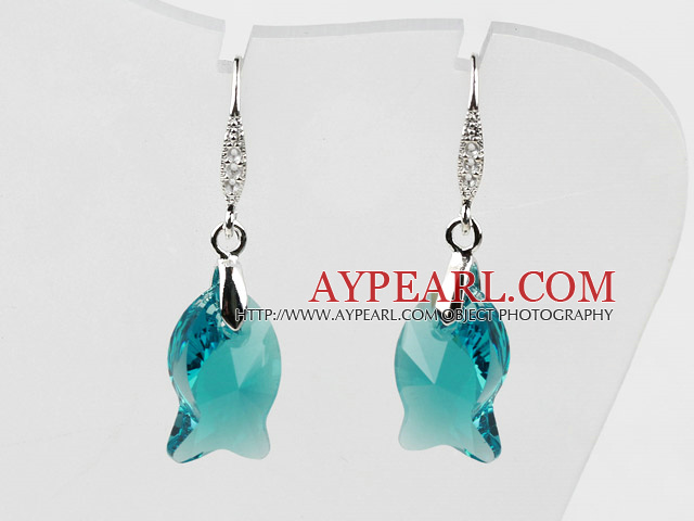 18mm Fish Shape Lake Green Austrian Crystal Earrings