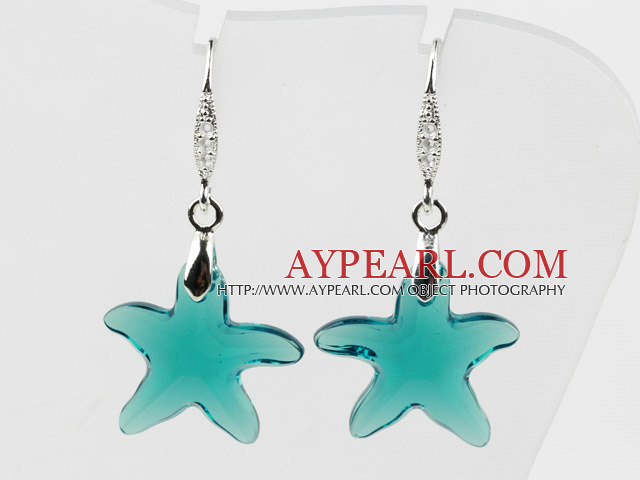 22mm Star Shape Lake Blue Austrian Crystal Earrings