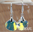 16mm White with Colorful Scallops Shape Austrian Crystal Earrings