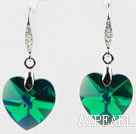 18mm Heart Shape Dark Green Austrian Crystal Earrings