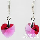 14mm Heart Shape Purple Red Austrian Crystal Earrings