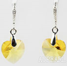 14mm Heart Shape Yellow Austrian Crystal Earrings