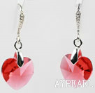 14mm Heart Shape Red Austrian Crystal Earrings
