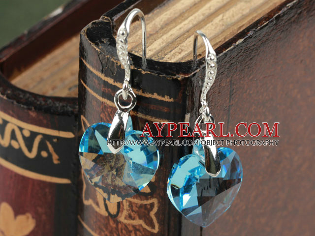 14mm Heart Shape Blue Sky Color Austrian Crystal Earrings