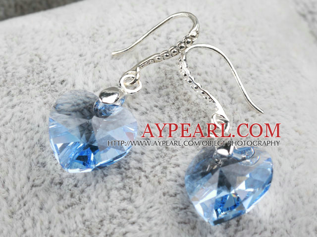 14mm Heart Shape Light Blue Austrian Crystal Earrings