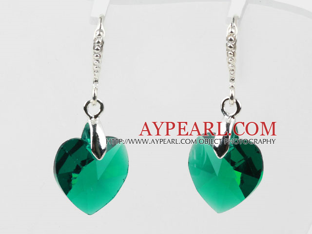 14mm Heart Shape Dark Green Austrian Crystal Earrings