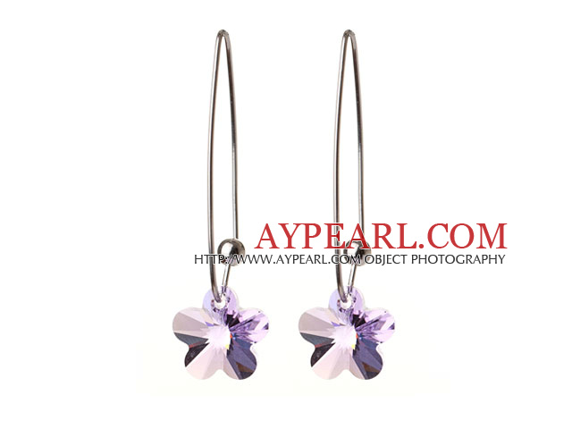 2014 Summer New Design Small Wintersweet Flower Shape Clear Purple Austrian Crystal Earrings With Long Hook