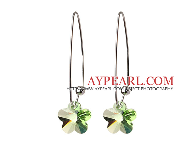 2014 Summer New Design Small Wintersweet Flower Shape Clear Green Austrian Crystal Earrings With Long Hook