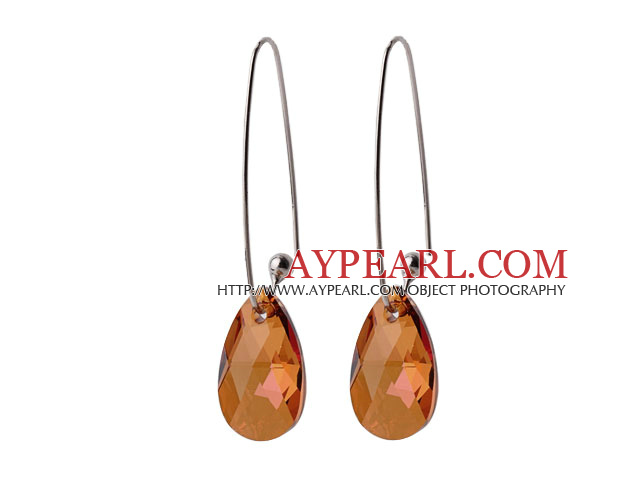 2014 Summer Design Angel Tear Shape Champagne Austrian Crystal Earrings With Long Hook
