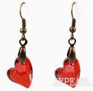 Vintage Style Heart Shape Bright Red Color Austrian Crystal Earrings