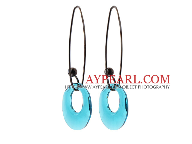 2014 Summer Design Annulus Shape Clear Blue Austrian Crystal Earrings With Long Hook