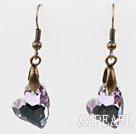 Vintage Style Heart Shape Gray with Colorful Austrian Crystal Earrings
