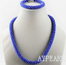Dark blue color Czech crystal necklace bracelet set with magnetic clasp