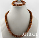 Wholesale Brown color Czech crystal necklace bracelet set with magnetic clasp
