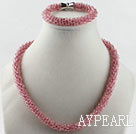 Wholesale cherry color  Czech crystal necklace bracelet set with magnetic clasp