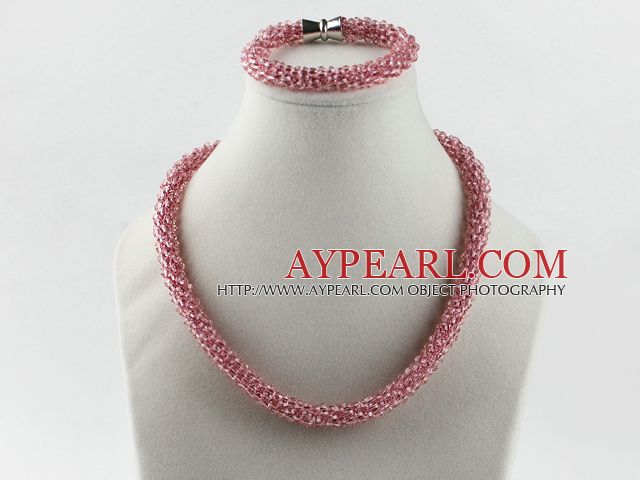 cherry color  Czech crystal necklace bracelet set with magnetic clasp