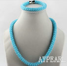 Wholesale sea blue color Czech crystal necklace bracelet set with magnetic clasp