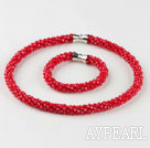Wholesale Red color Czech crystal necklace bracelet set with magnetic clasp