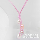 Simple Style Natural White Pink Purple Freshwater Pearl Necklace with Pink Thread