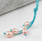 Simple Style Natural Pink Freshwater Pearl Necklace with Green Thread