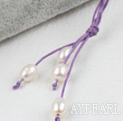 Simple Style Natural White Freshwater Pearl Necklace with Purple Thread
