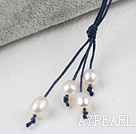 Simple Style Natural White Freshwater Pearl Necklace with Dark Blue Thread