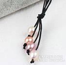 Simple Style Natural White Pink Purple Freshwater Pearl Necklace with Black Thread