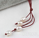 Simple Style Natural White Freshwater Pearl Necklace with Red Thread