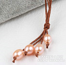 Simple Style Natural Pink Freshwater Pearl Necklace with Brown Thread