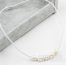 Simple Design White FW Pearl Necklace with White Leather