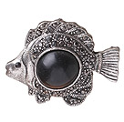 vintage-like engraved alloy jewelry immitation black  gemstone fish shape pendant 