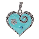 vintage-like engraved alloy jewelry immitation green gemstone pendant