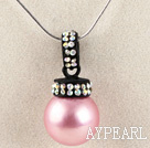 pink 16mm sea shell bead pendant necklace with shinning colorful rhinestone