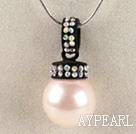 baby face pink 16mm sea shell bead pendant necklace with shinning colorful rhinestone