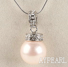 pink 16mm sea shell bead pendant necklace with shinning crystal rhinestone