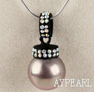 light purple 16mm sea shell bead pendant necklace with shinning colorful rhinestone