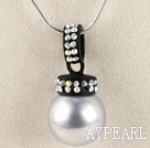 silver gray 16mm sea shell bead pendant necklace with shinning colorful rhinestone